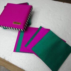 Jim Thompson Set of 6 Silk Square Cloth Coasters 3 7/8" Pink & Green in Box
